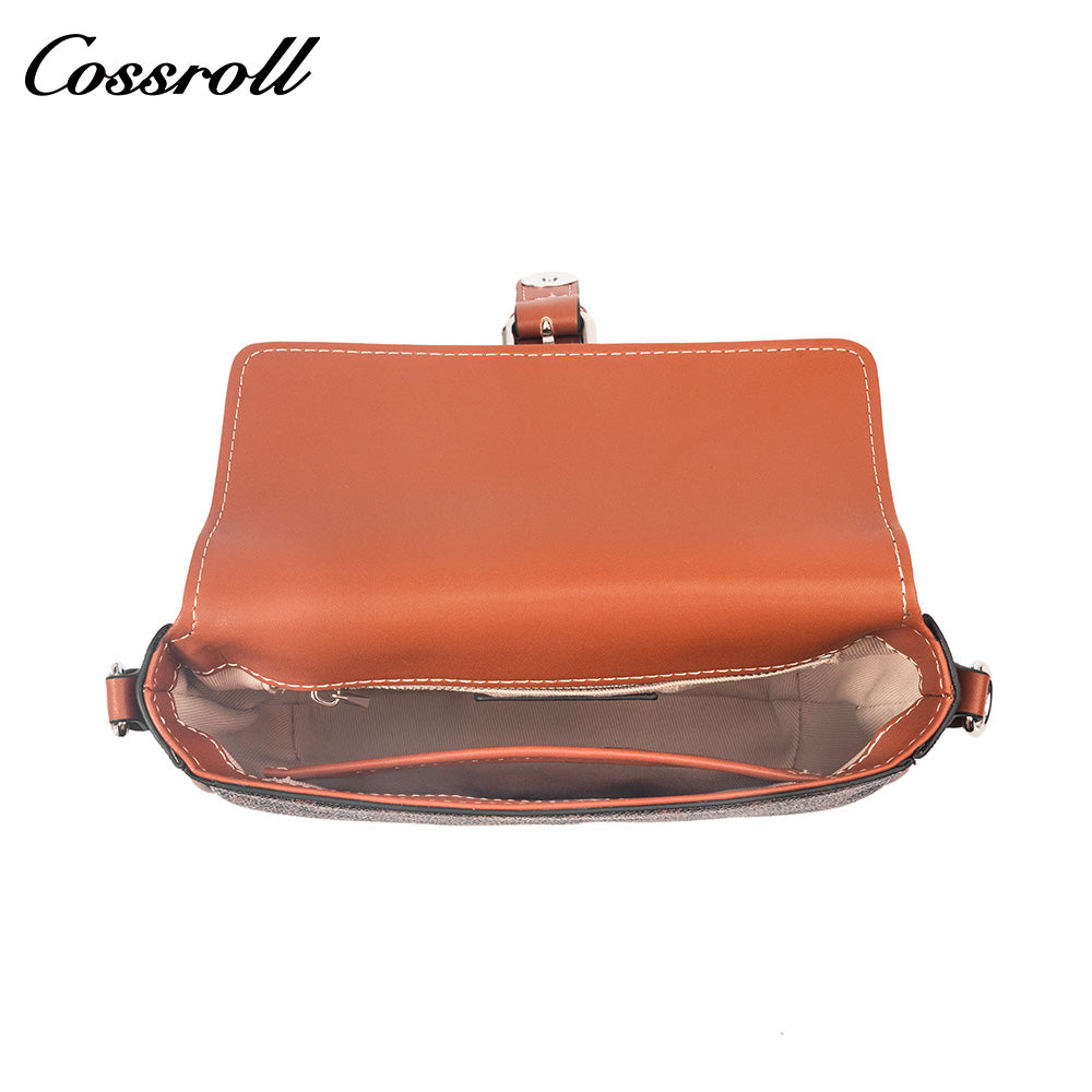 Vintage C Monogram Saddle Bag for Women, Contrast Brown Leather Buckle Flap Crossbody Shoulder Purse