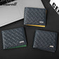 Diamond Quilted Embossed Genuine Leather Men's Wallet, Slim Business Bifold Purse with Contrast Bright Yellow Lining