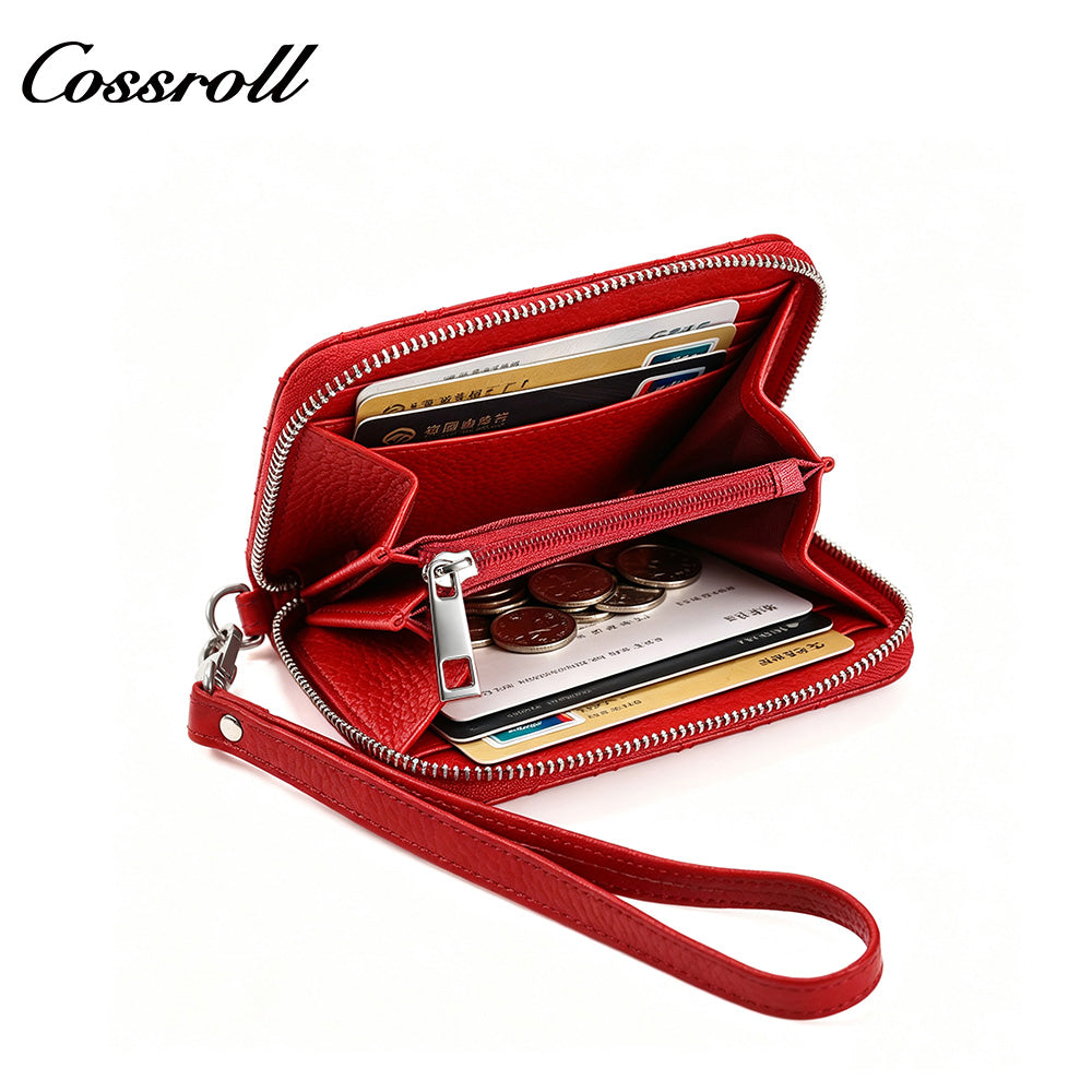 Women's Litchi Grain Cowhide Coin & Card Wallet, Chevron Quilted Wrist Clutch, Multi-functional Card & Coin Storage Pouch