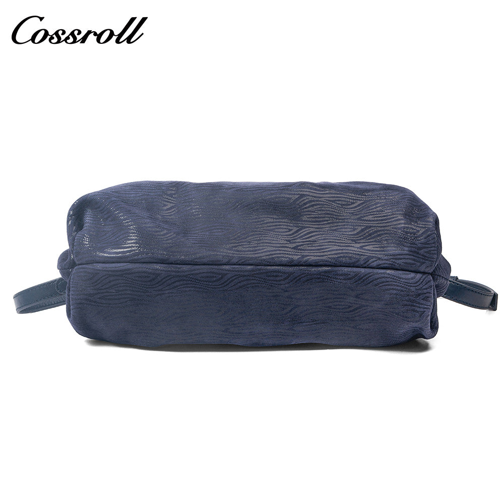 Women's Navy Wavy Textured Ruched Cloud Bag, Square Leather Handle Handbag, Minimalist Versatile Handheld Purse for Daily Commute