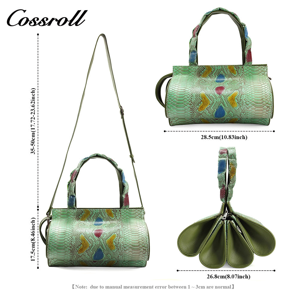 Colorful Snake Print Cowhide Multi-Layer Accordion Handbag, Multi-Functional Hand & Crossbody Shoulder Bag