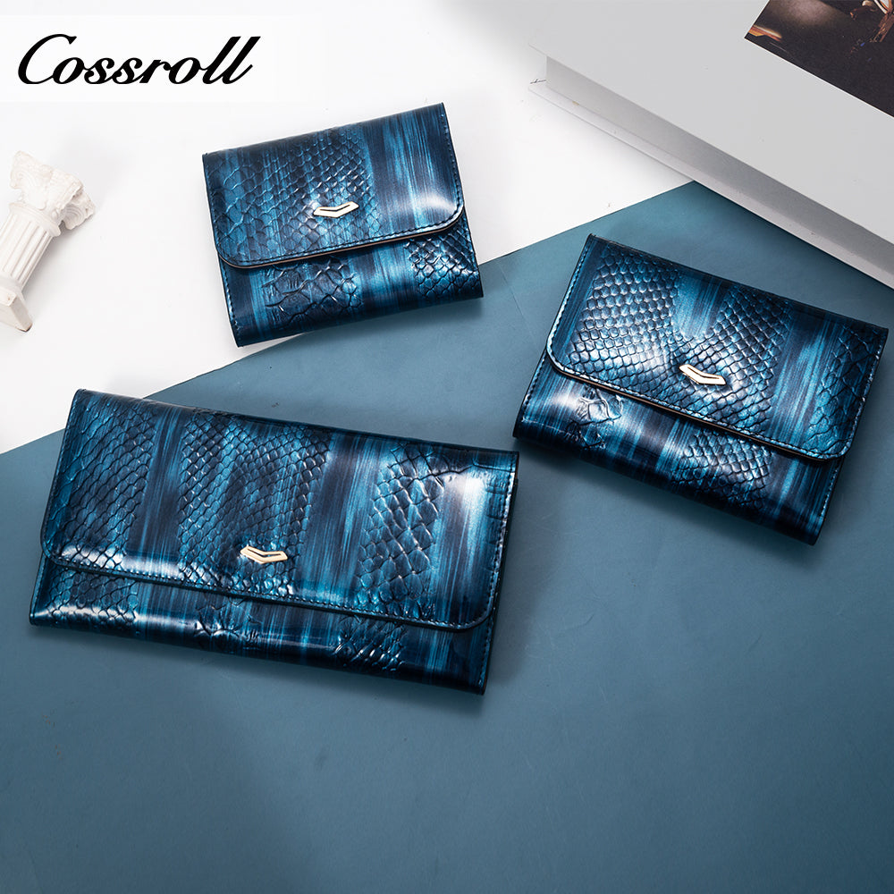 Factory custom purse Women's short long patent leather all-in-one leather triple fold multi-card cowhide wallet multi-function card bag