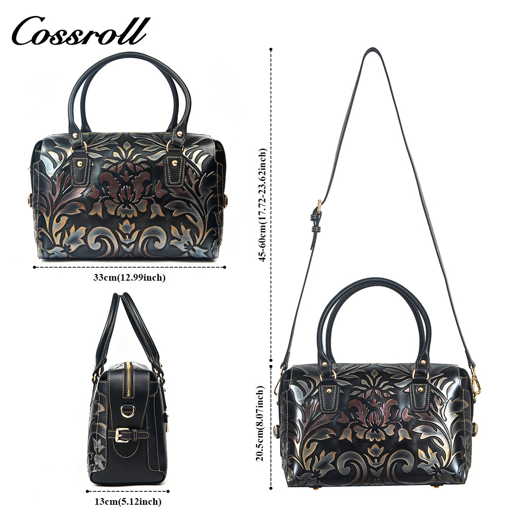Vintage Embossed Leather Boston Bag for Women, Handbag & Crossbody Purse, High-End Large Capacity Commuter Bag