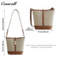 Cowhide canvas splicing bucket bag female 2024 summer single shoulder oblique cross bag leisure all-in-one underarm bag Korean version of the tide