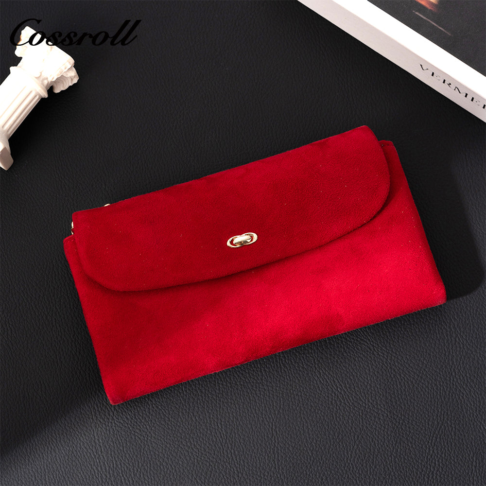 Matte Suede Magnetic Snap Long Women's Wallet with Multiple Card Slots Clutch