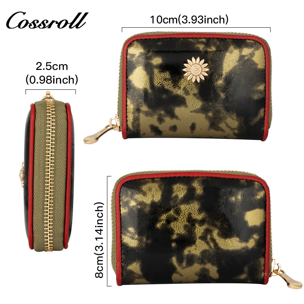 Leather women's purse Multi-functional pattern fashion short long cowhide wallet multi-card holding bag factory custom