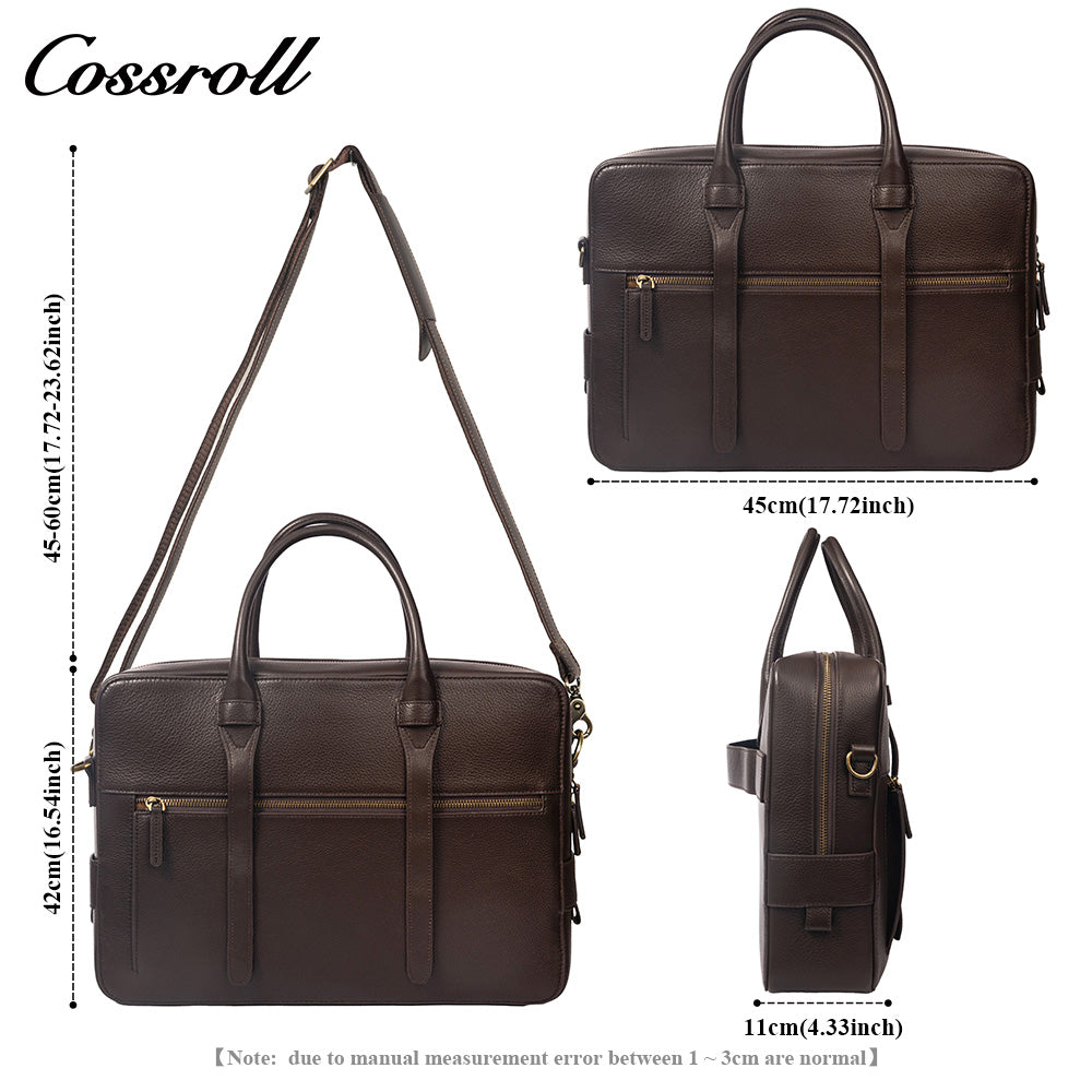 Men's Genuine Leather Business Briefcase, Pebbled Cowhide Large Capacity Handheld Laptop Bag, Shoulder Bag for Office, Business Trip & Daily Commute