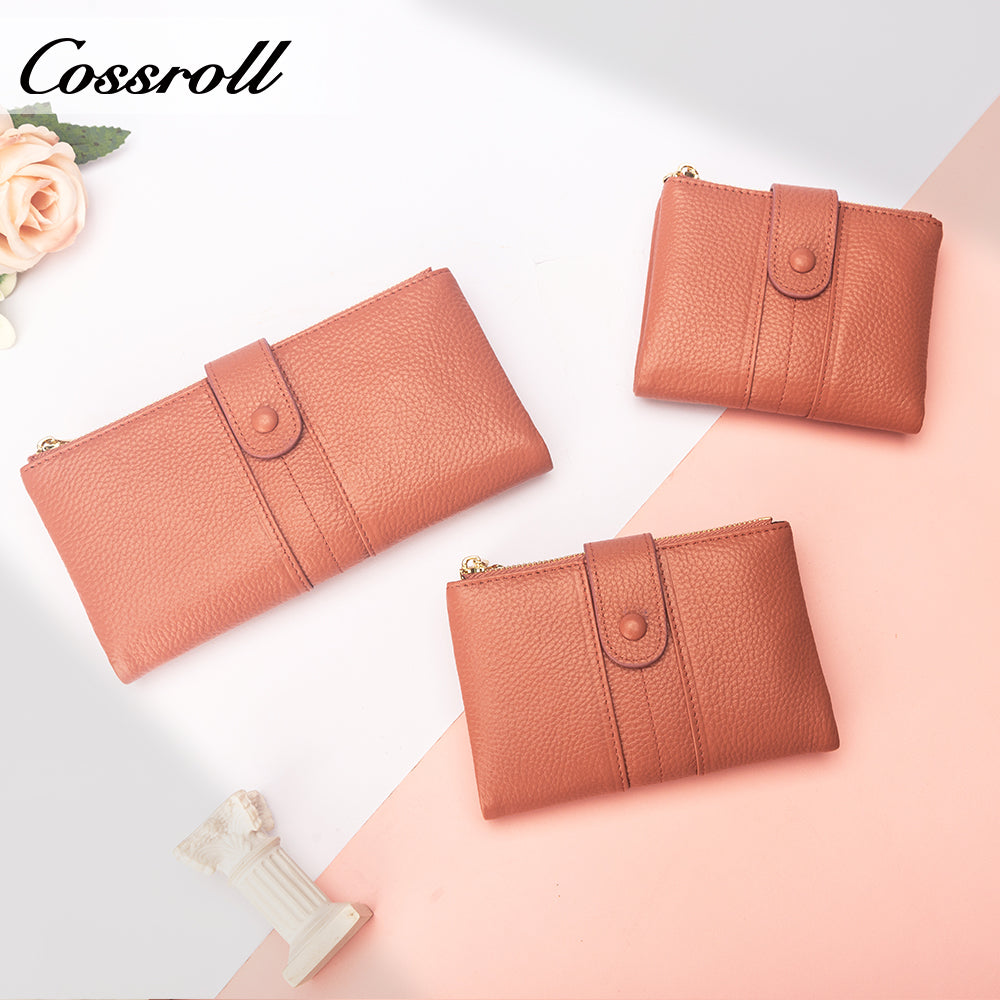 Popular Decorative genuine leather purse handmade long wallets Lychee leather ladies handmade Elegant
