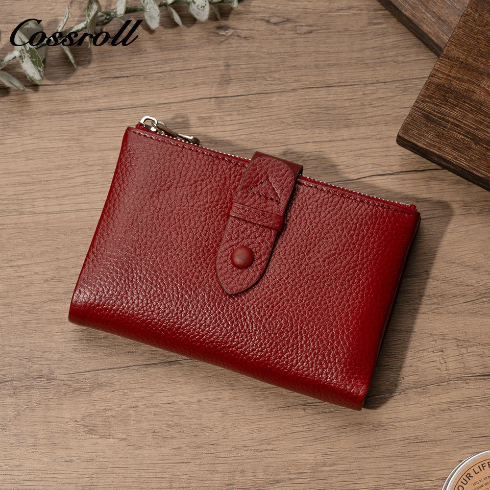 Women's leather cropped wallet, buckle wallet, versatile double-zip coin purse