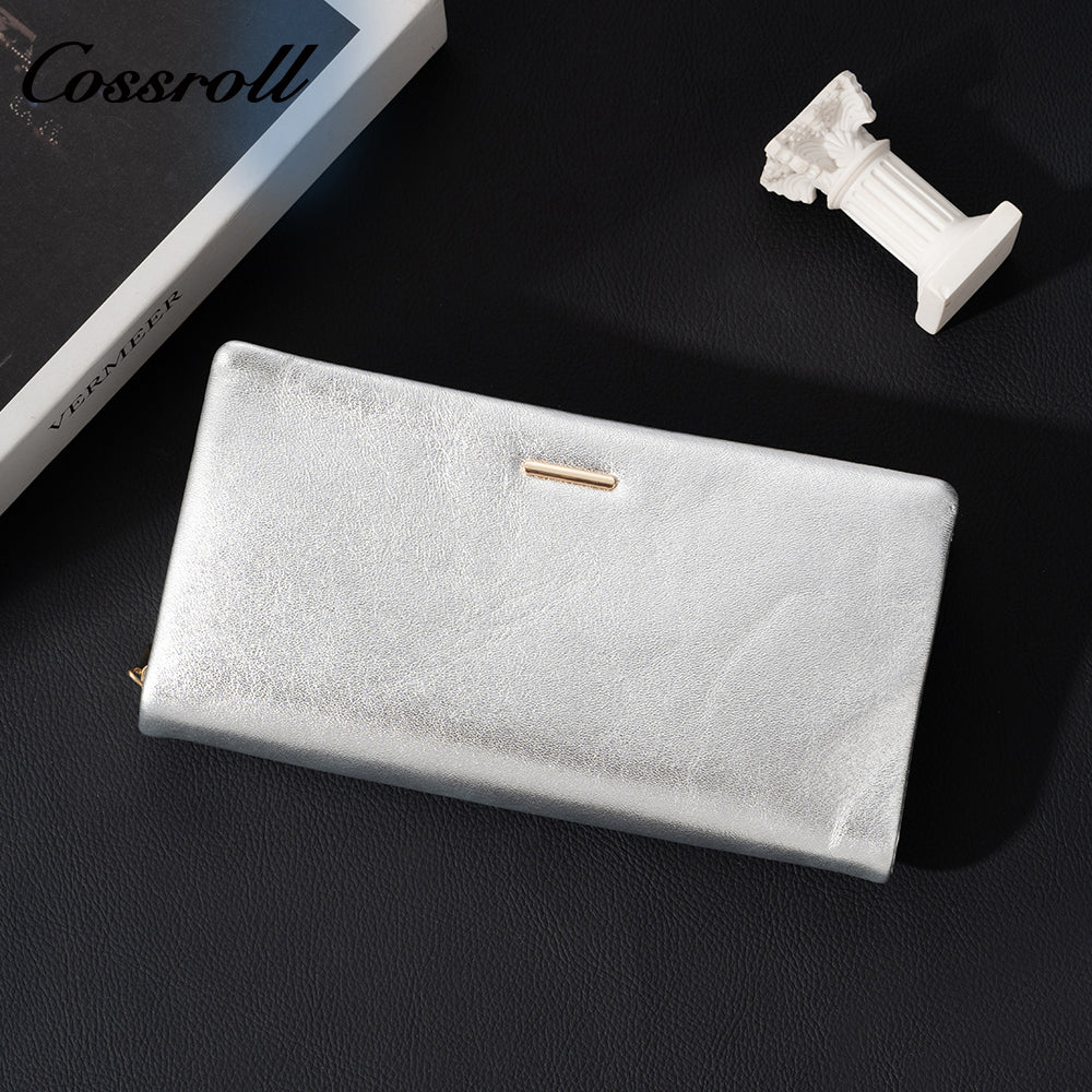 Women's genuine leather wallet, glossy leather, large-capacity double-layer stylish zippered bill wallet