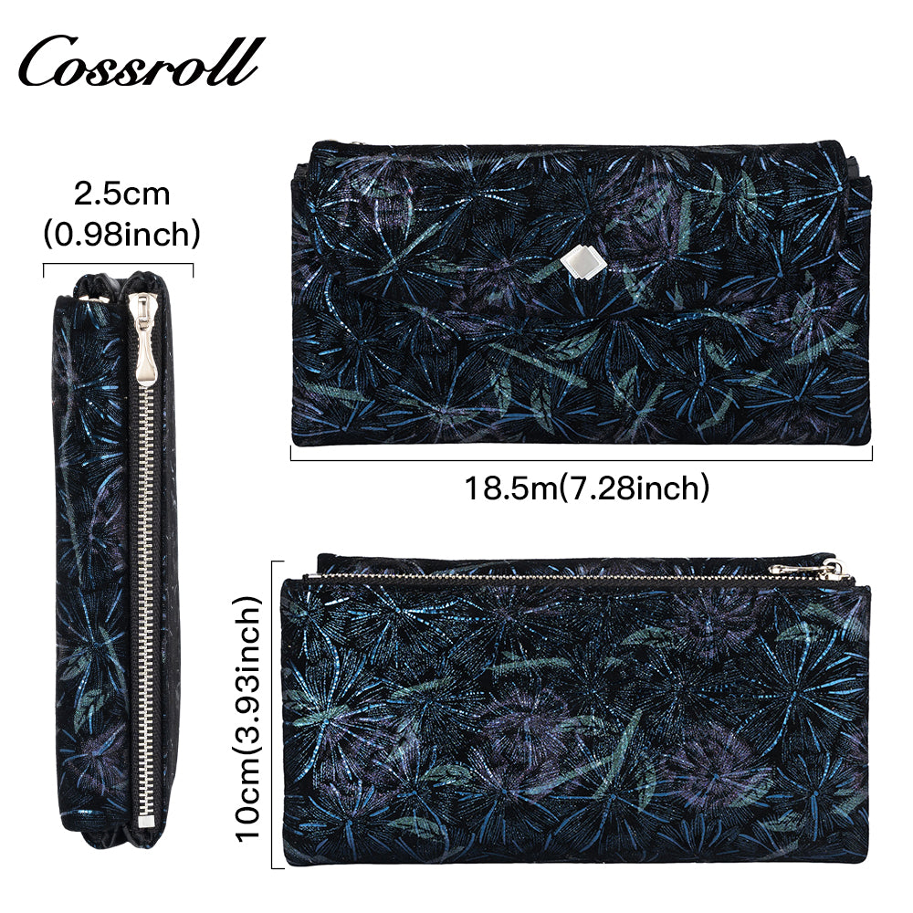 Leather women's purse Multi-functional pattern fashion short long cowhide wallet multi-card holding bag factory custom