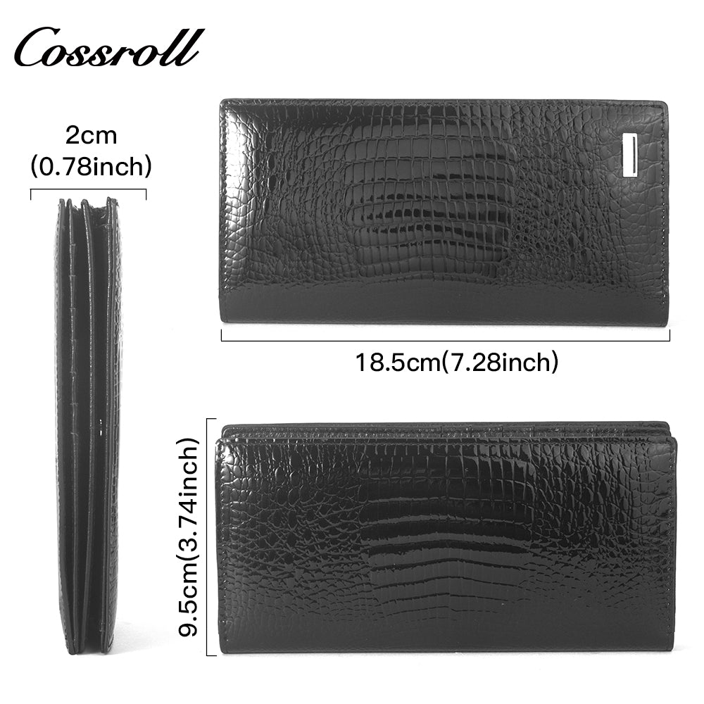 Europe and the United States three fold crocodile leather wallet women's long money clip multi-card wallet manufacturers customized patent leather