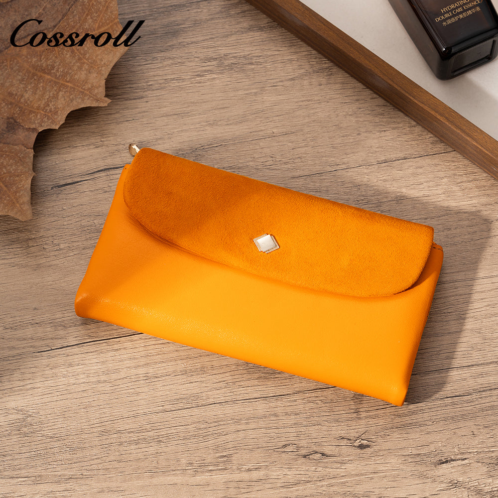 Women's long wallet with multiple card slots, coin purse, suede zipper, US dollar compartment