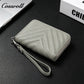 Chevron Quilted Genuine Leather Wristlet, Women's Litchi Grain Cowhide Coin Card Purse, Mini Zipper Hand Pouch