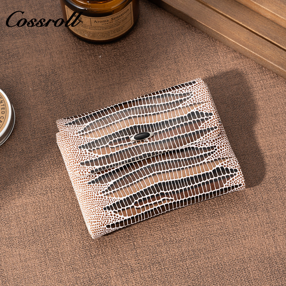 Women's Short Wallet, Genuine Leather, Fashion Embossed Lizard Skin Card and Coin Purse