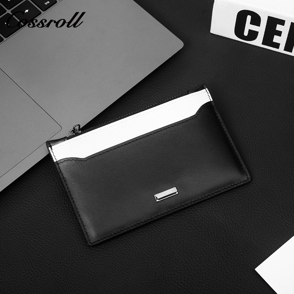 Genuine Leather Ultra Slim Zipper Card Holder, All-in-One Coin & Credit Card 2-in-1 Mini Portable Wallet for Men & Women