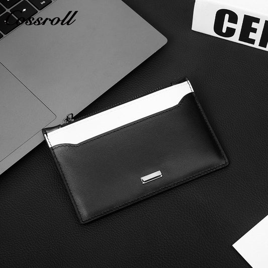 Genuine Leather Ultra Slim Zipper Card Holder, All-in-One Coin & Credit Card 2-in-1 Mini Portable Wallet for Men & Women