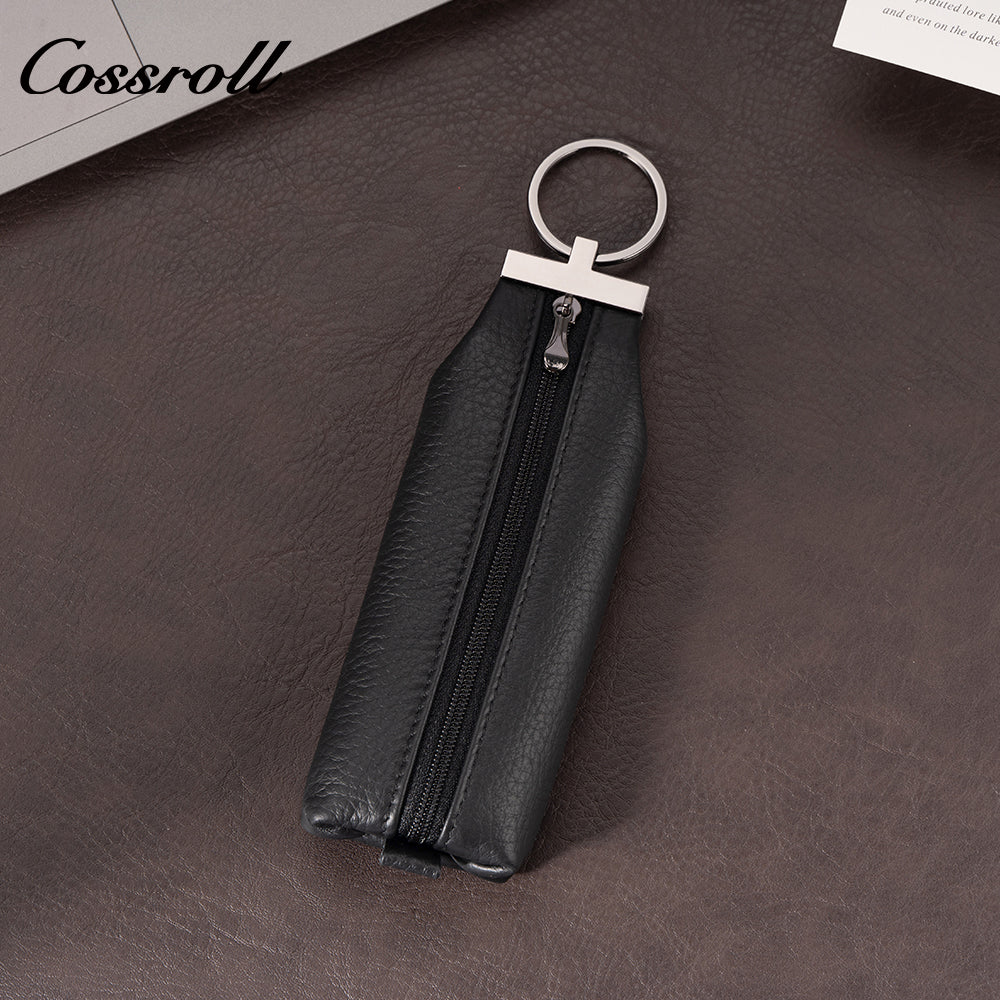 Practical men's cowhide leather key pouch with zipper universal coin purse