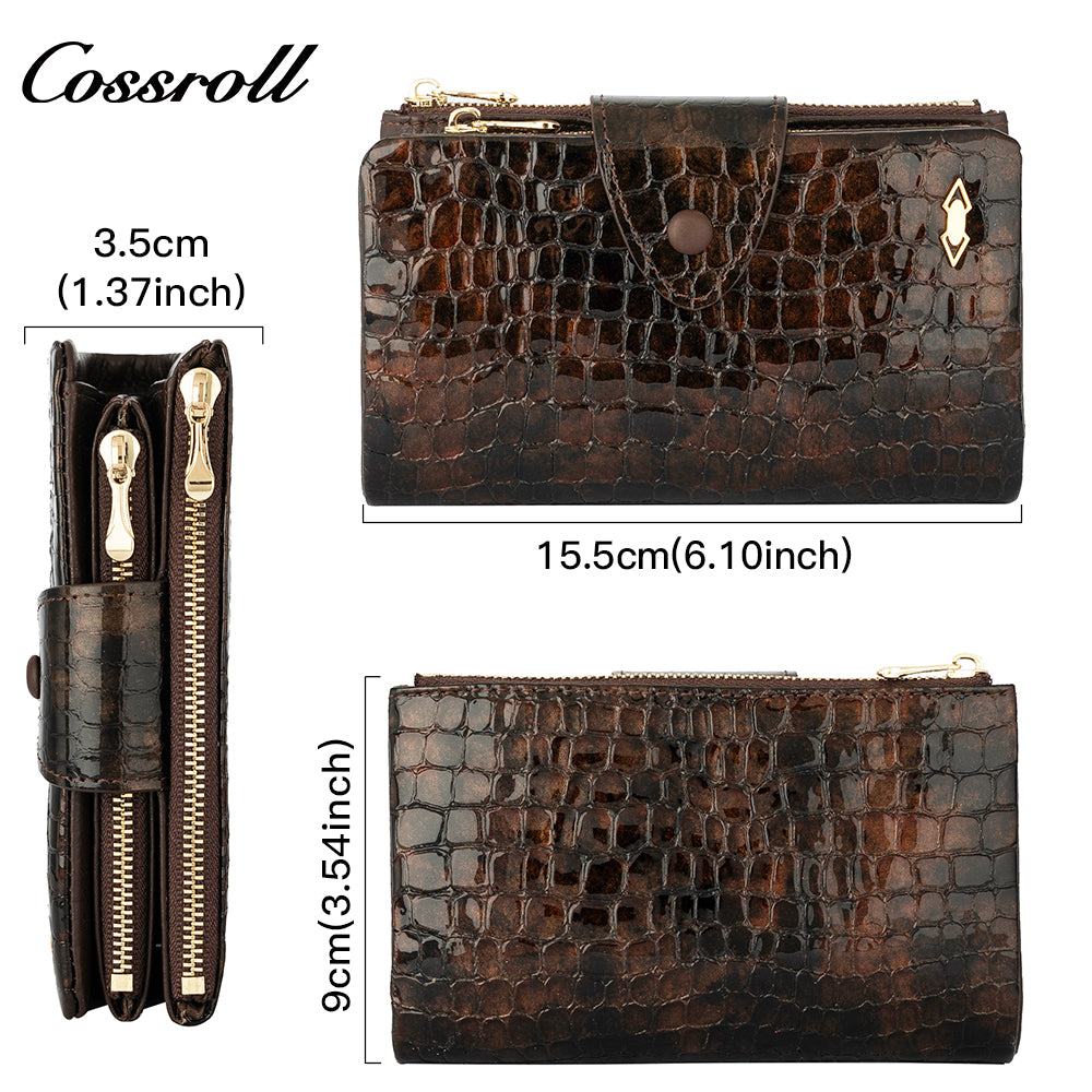 Best Selling Quality ladies dollar bill wallet crocodile texture Genuine Leather