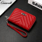 Women's Litchi Grain Cowhide Coin & Card Wallet, Chevron Quilted Wrist Clutch, Multi-functional Card & Coin Storage Pouch
