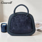 Velvet Patchwork Handbag for Women, Minimalist Retro Style Top Handle Bag, Versatile Commuter Shoulder Bag