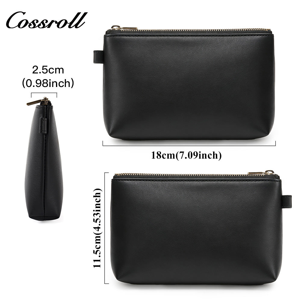 Genuine Leather Zipper Clutch, Minimalist Cowhide Pouch for Phone, Coins & Small Items