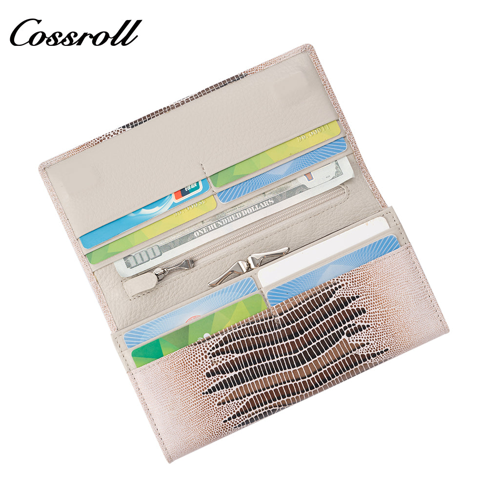 Women's long wallet, large capacity, fashionable crocodile-embossed leather, multi-card slot design