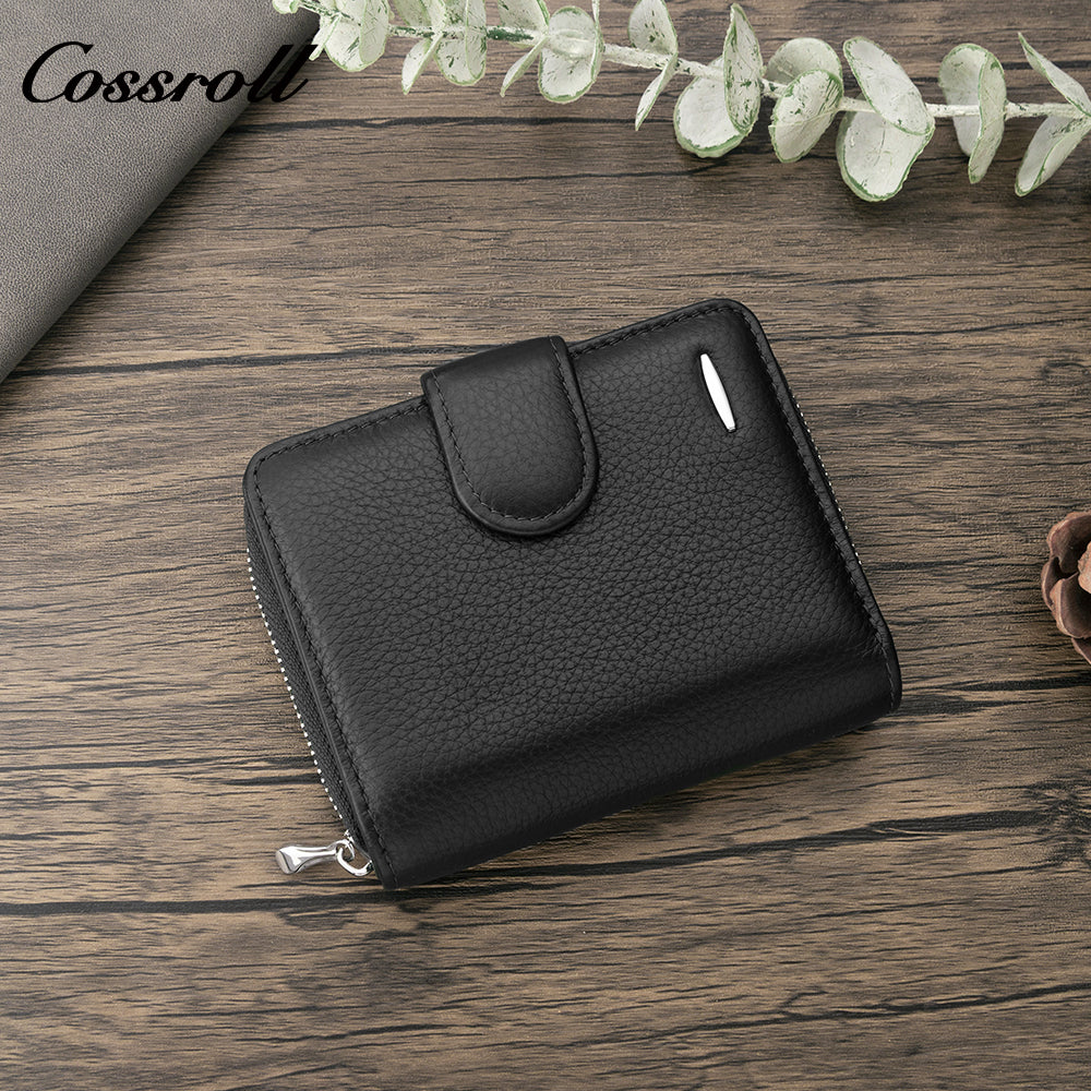 Men's Wallet Cowhide England Business Men Solid Color Photo ID Coin Zipper Short Wallet