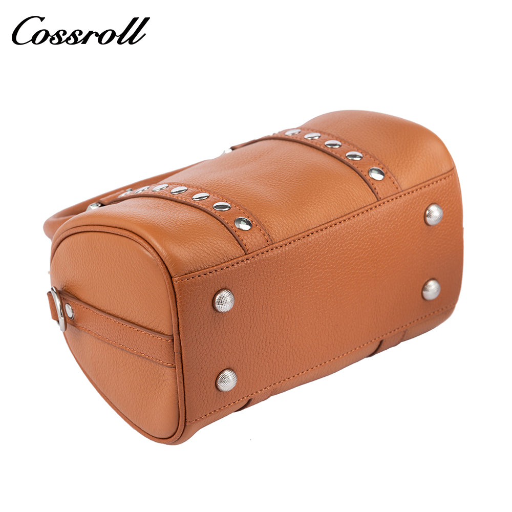 Top-grain leather Boston bag, premium vintage handbag for women, can be carried by hand, on the shoulder, or crossbody