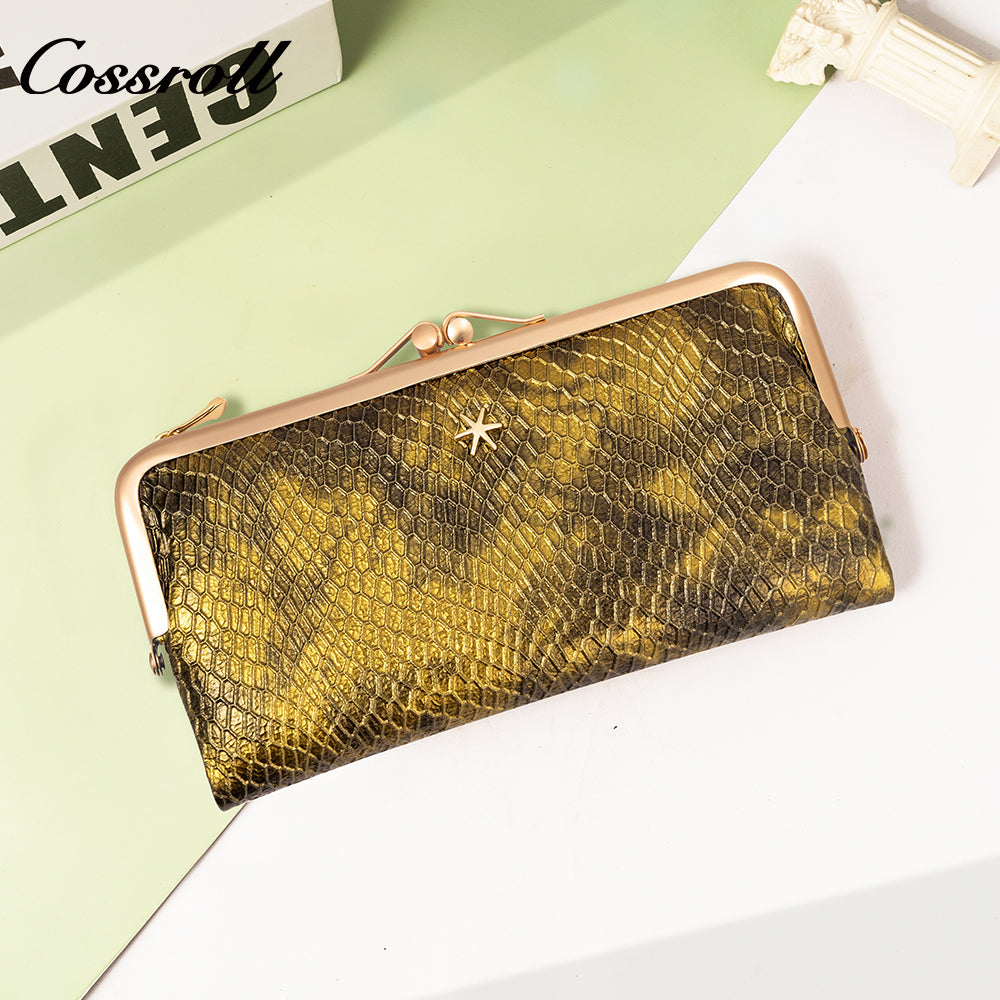 2024 new long serpentine leather wallet multi-function folding wallet card bag women