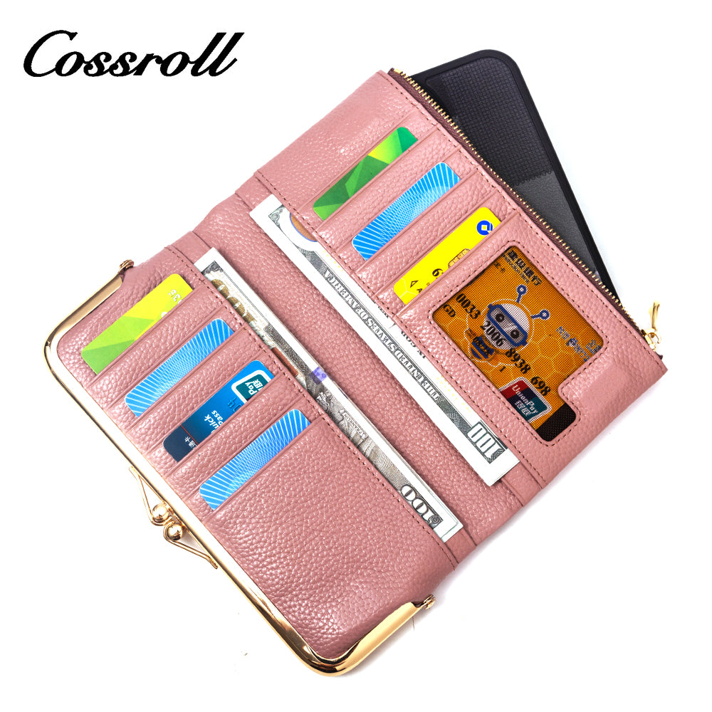 New Products dark blue long leather wallet women With Top Selling