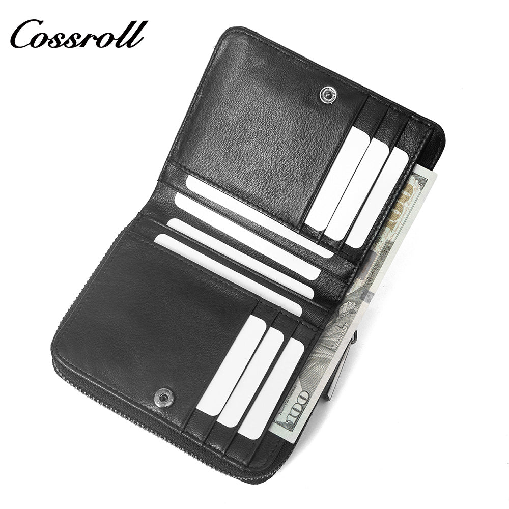 Women's Genuine Leather Short Zip Wallet, Multi Card Slots Multi-Functional Coin Purse & ID Card Holder