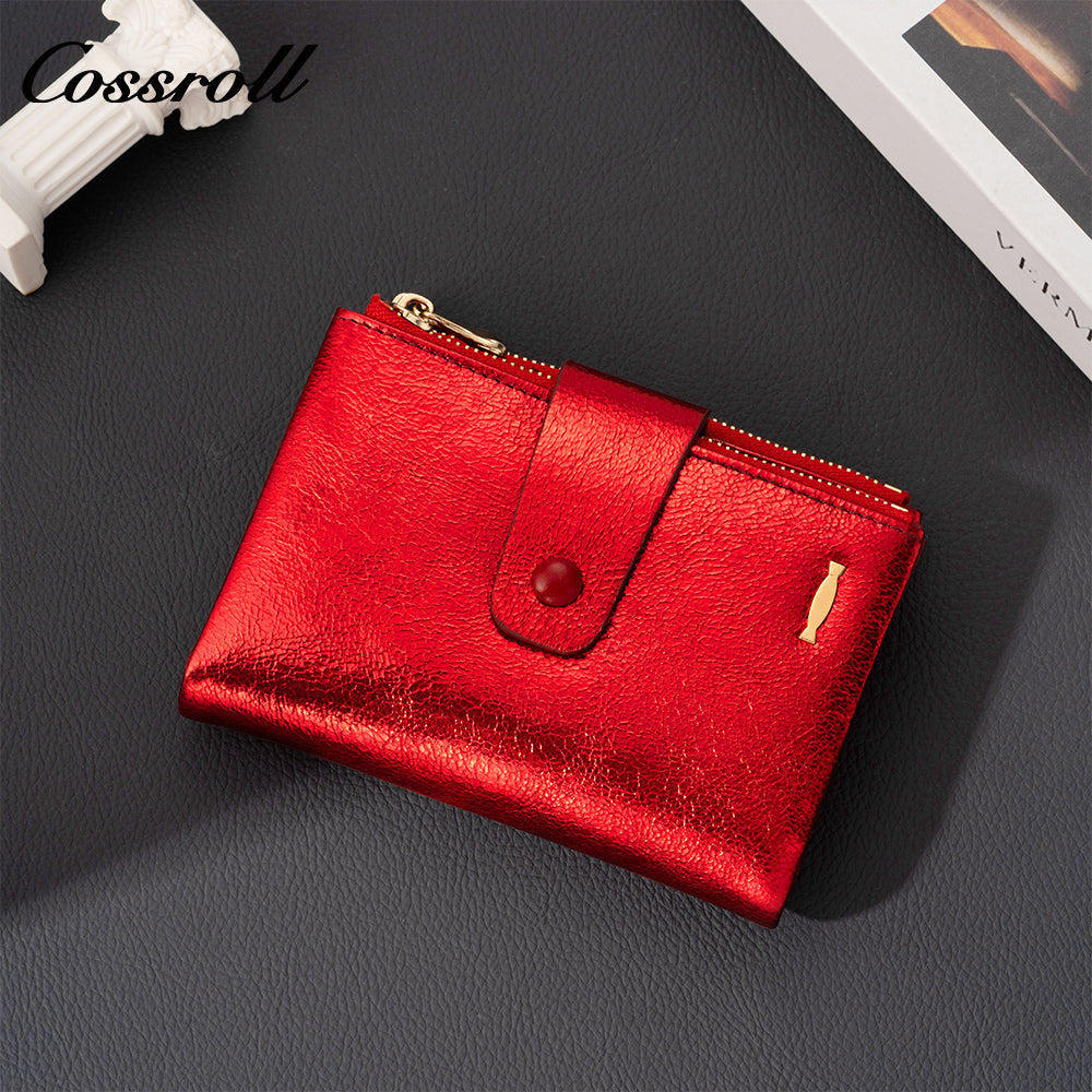 Women's Genuine Leather Wallet, European and American Style, Oiled Wax Leather, Zipper and Buckle, Fashionable Bill Purse