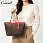 Women Vintage C Monogram Genuine Leather Tote Bag, Large Capacity Commuter Shoulder Handbag