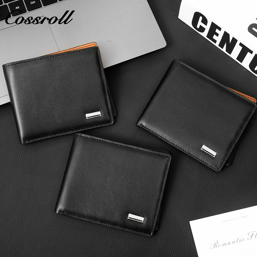 Men's Genuine Leather Bifold Wallet, Slim Business Daily Purse with Multiple Card Slots
