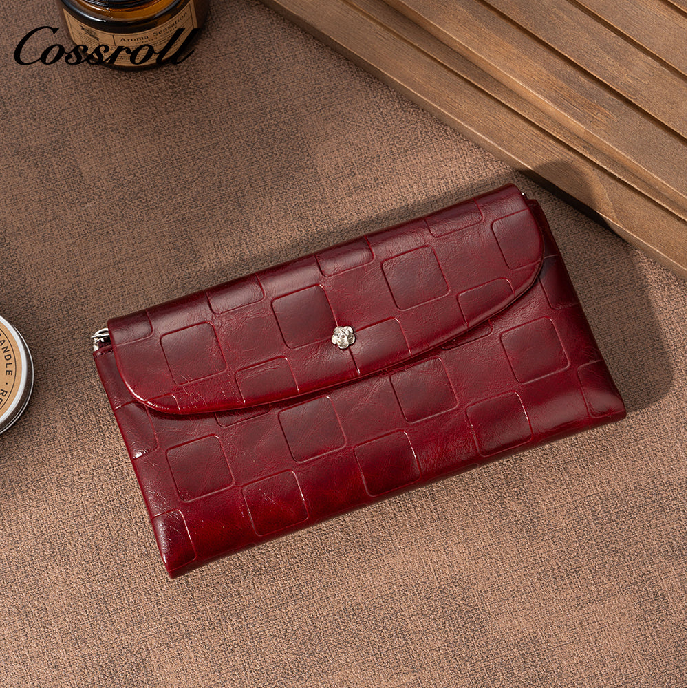 Genuine leather wallet, tri-fold, fashionable soft cowhide clutch, large-capacity women's wallet