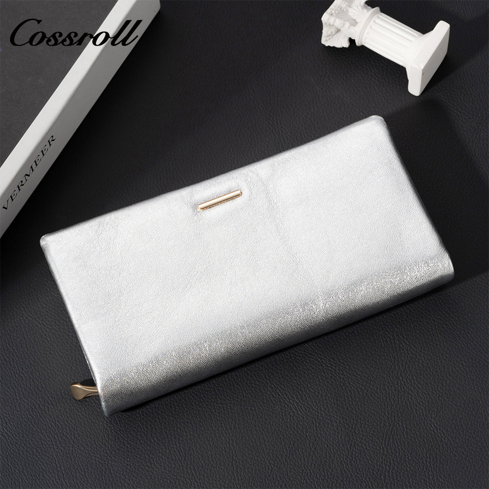 Genuine leather wallet for women, shiny leather, double-layer stylish bill wallet with zipper