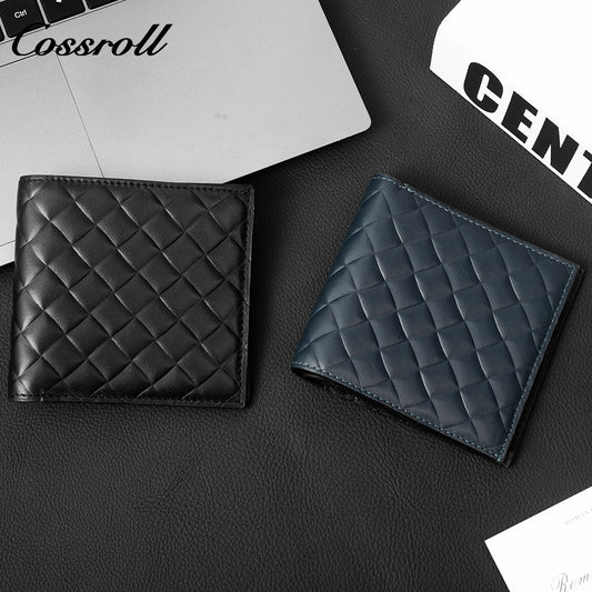 Men's Diamond Quilted Genuine Leather Bifold Short Wallet, Multi-Slot Functional Card Holder, Minimalist Purse for Business, Commute & Daily Casual Use