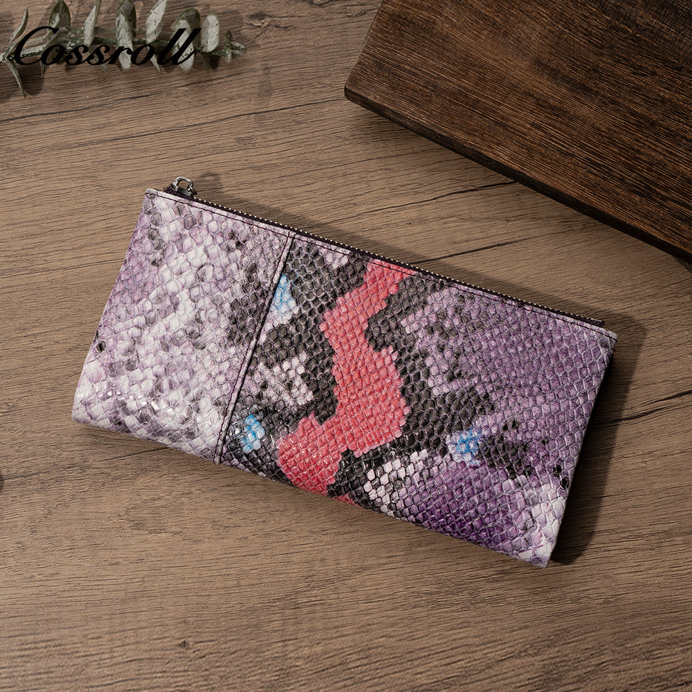 Women's wallet European and American vintage single zipper wallet snake print fashion large capacity card case