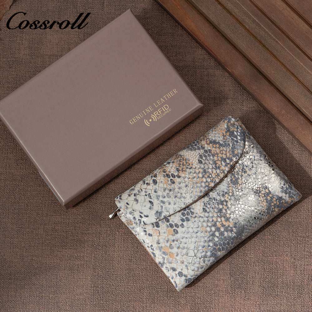 Genuine Leather Women's Luxury Wallet, Snake Pattern, Multiple Card Slots, Zipper Coin Purse