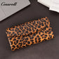 Women's Leopard Print Long Wallet with Large Capacity and Soft Leather Texture