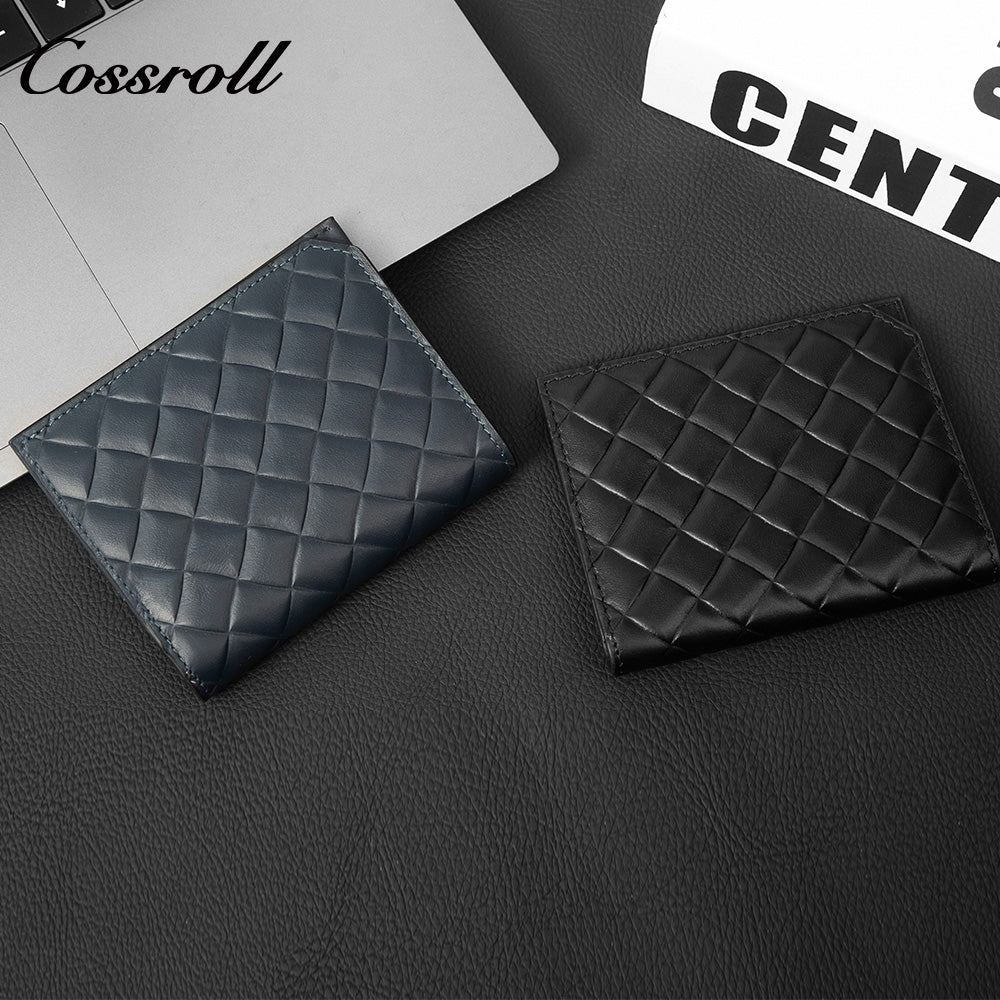 Diamond Quilted Genuine Leather Bifold Short Card Wallet, Ultra Slim Multi-Slot Business ID Card Holder