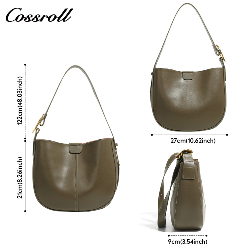 2024 new Korean semi-round saddle bag small fashion leather single shoulder crossbody cowhide female bag simple casual bag