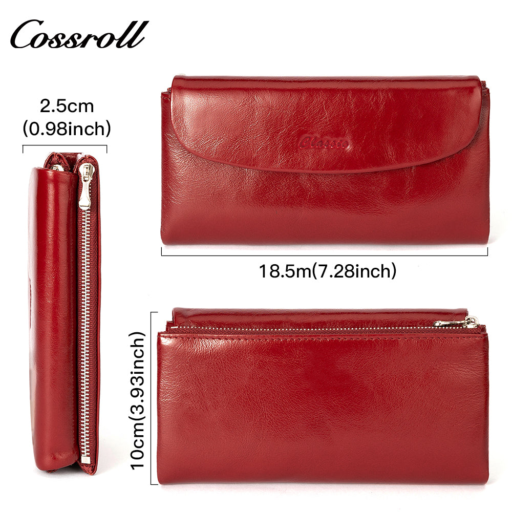 Innovative Design ladies purses multiple slots geniune leather wallet oil wax leather