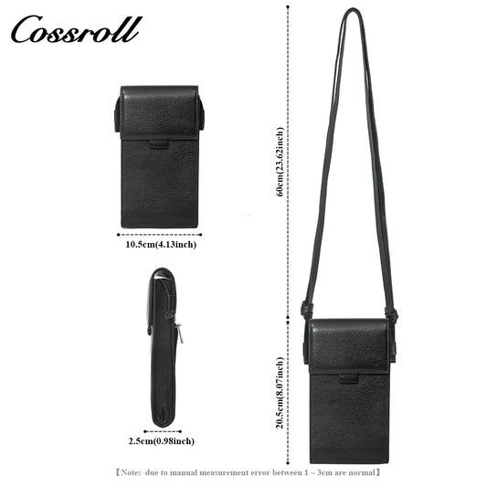 Grain Leather Phone Crossbody Bag, 2-in-1 Cowhide Purse with Zipper Cash & Card Slots