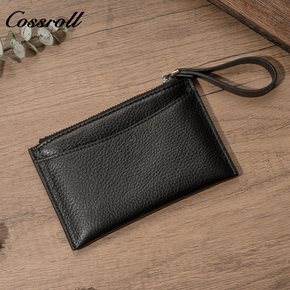 Women's zippered long wallet, large capacity clutch, leather urban simple wallet