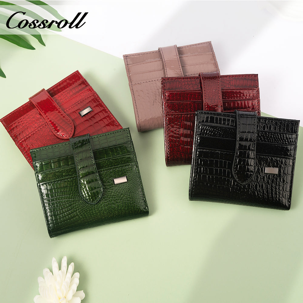 China Professional Customized luxury leather designer Multi-card package crocodile texture patent leather