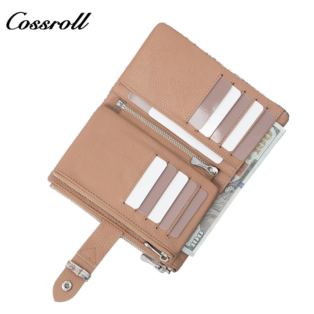 Women's Wallet, Litchi Grain Soft Leather, Zipper and Snap Closure, Animal Print Wallet