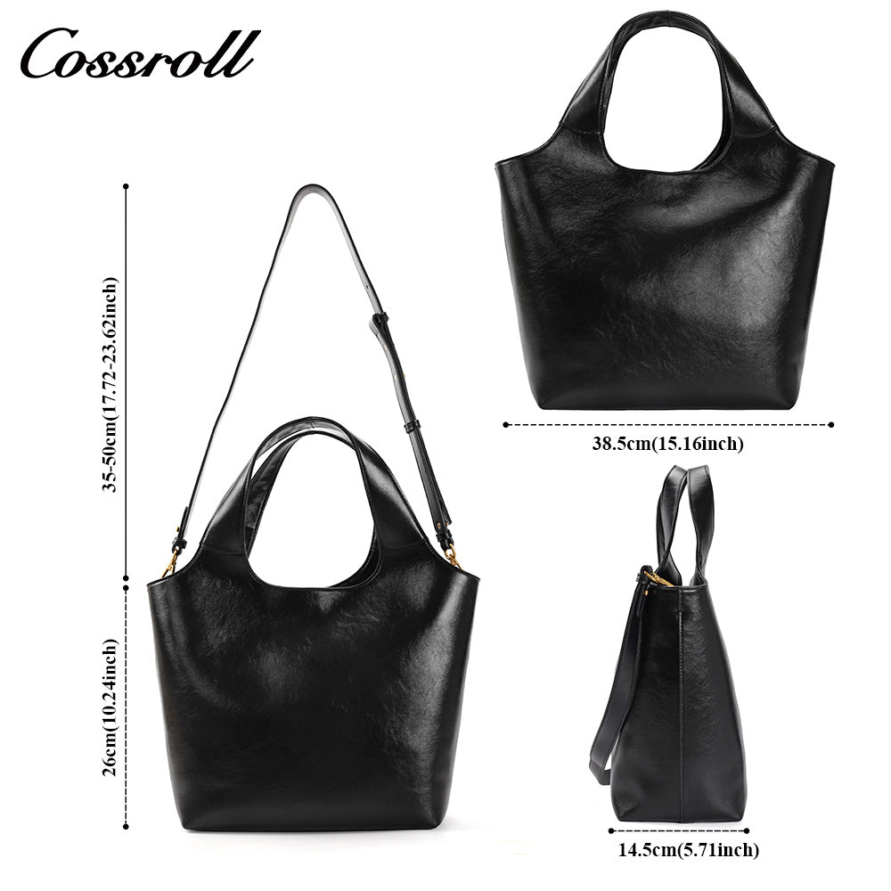 Women's Vintage Waxed Cowhide Crossbody Bag, Minimalist Large Capacity Hand & Shoulder Tote Bag