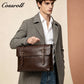 Men's Cowhide Leather Messenger Briefcase, Flap Laptop Handbag, Large Capacity Genuine Leather Shoulder & Crossbody Bag for Business & Daily Commute
